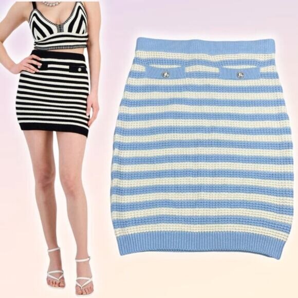 NWT GUESS Rey Crochet Sweater Skirt Sz Small Organic Cotton Dawson Yarn Blue - Picture 1 of 5